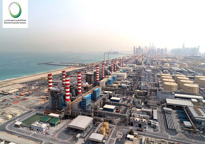 Jebel Ali Power and Desalination Complex with generating units, chimneys and storage tanks