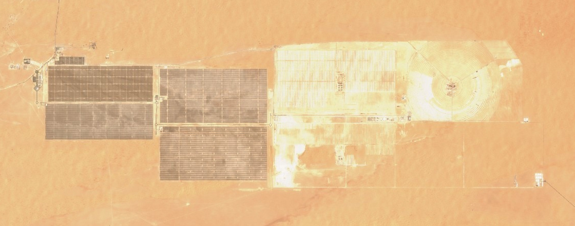 Satellite view of the Mohammed bin Rashid Al Maktoum Solar Park in the Dubai desert